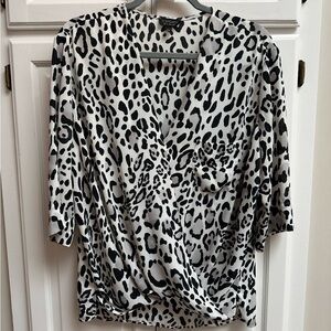 Topshop Black & White Leopard Print Surplice Blouse Size 10